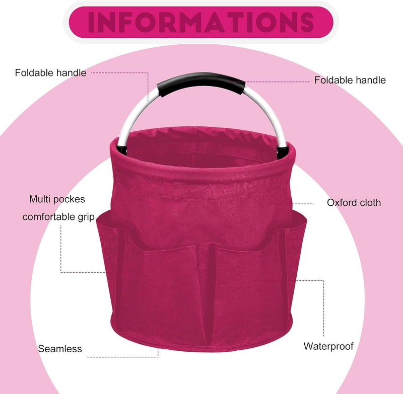 Ashmacdo Cleaning Caddy for Cleaning Supplies,17L Cleaning Supply Caddy with Handle Foldable Cleaning Supplies Organizer Bucket Cleaning Products Organizers for Home, Garden (Rose Red) - Image 4